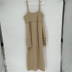 NEW Something Navy Tan Long Sleeve Off the Shoulder Sweater Dress Medium